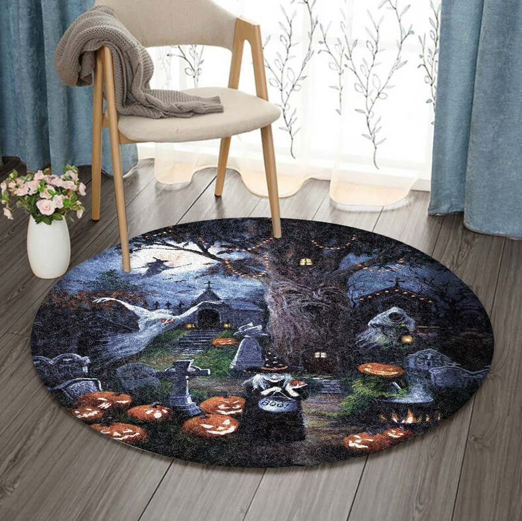 Halloween Witch Ghost Graveyard Round Carpet