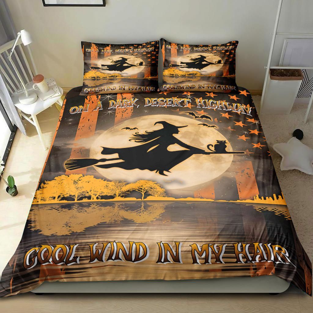 Halloween Witch On A Dark Desert Highway Bedding Set