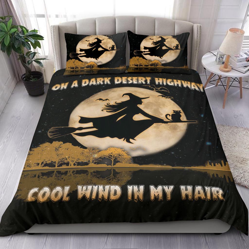 Halloween Witch On A Dark Desert Bedding Set