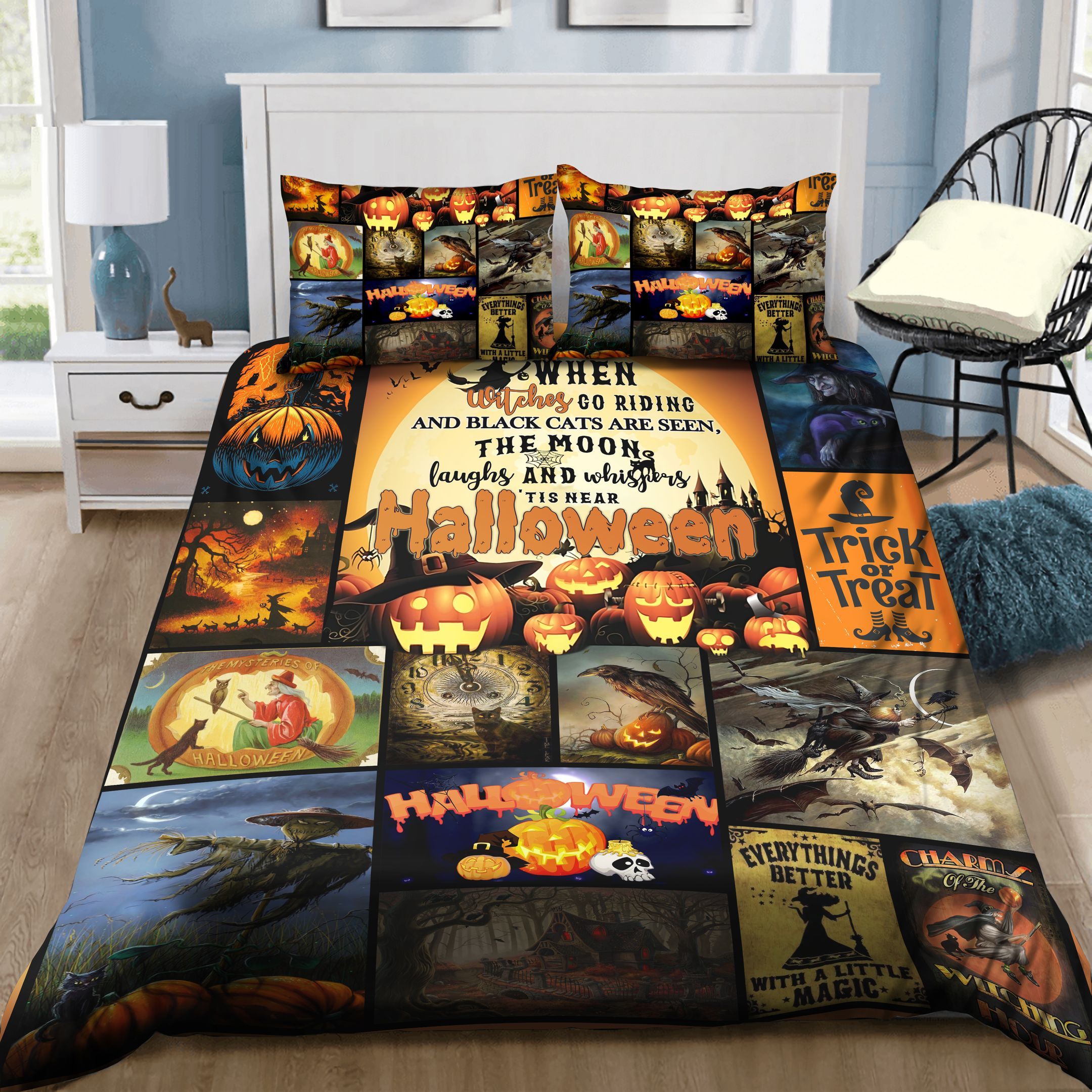 Halloween Witches Go Riding Bedding Set