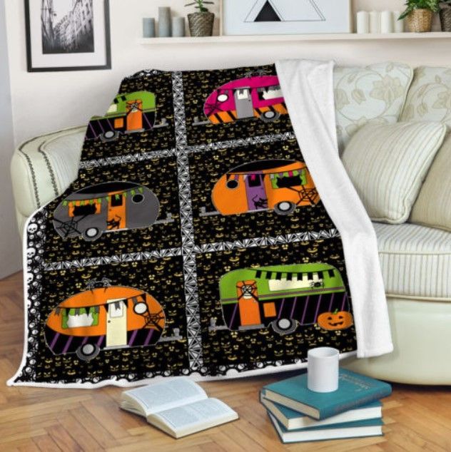 Haloween Camping Sherpa Fleece Blanket