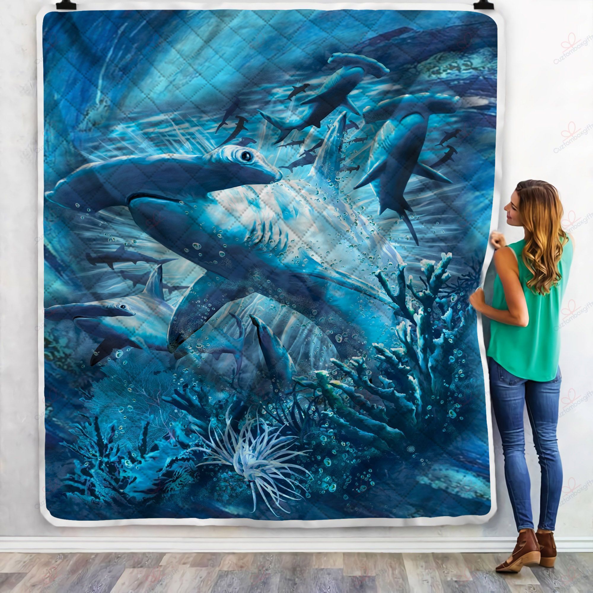 Hammerhead Sharks And Coral Reef Sherpa Fleece Blanket