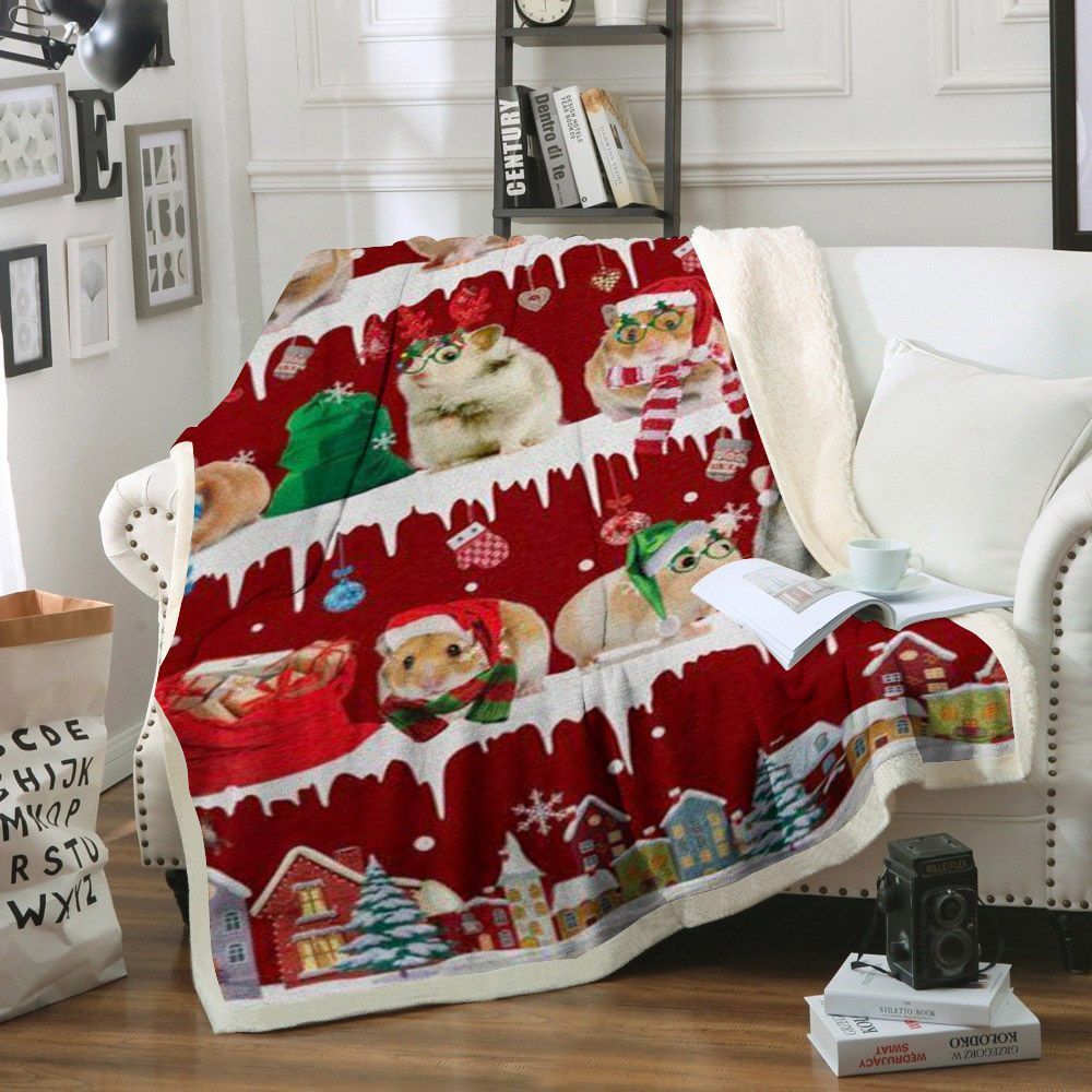 Hamster Snow Christmas Sherpa Fleece Blanket