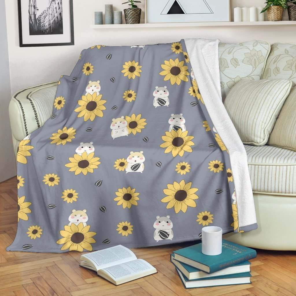 Hamster Sunflower Sherpa Fleece Blanket