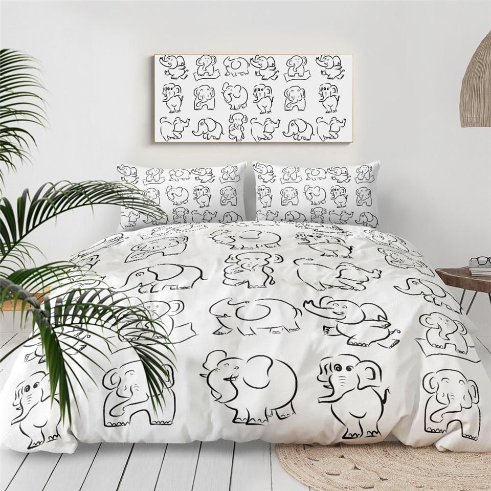 Hand Drawing Elephant Bedding Set