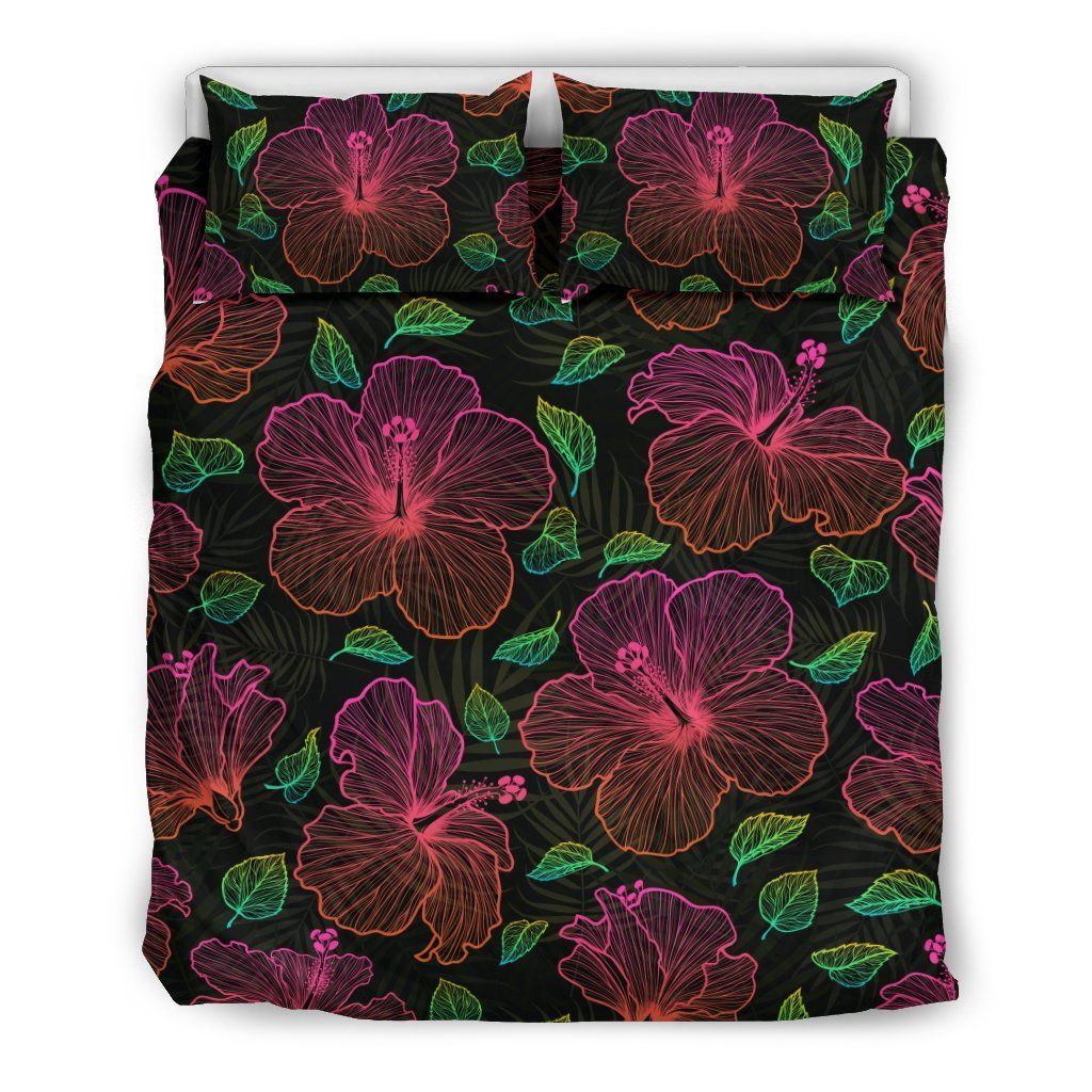 Hand Drawn Hibiscus Palm Leaf Bedding Set