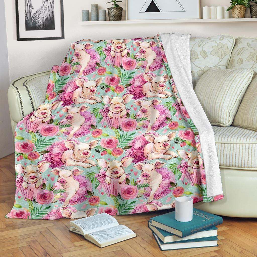Hand Drawn Pig Sherpa Fleece Blanket