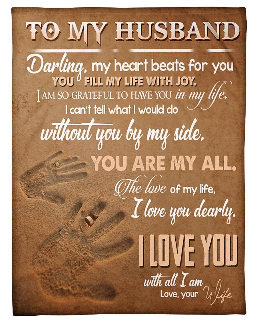 Hand In Sand To My Husband I Love You Dearly Fleece Blanket