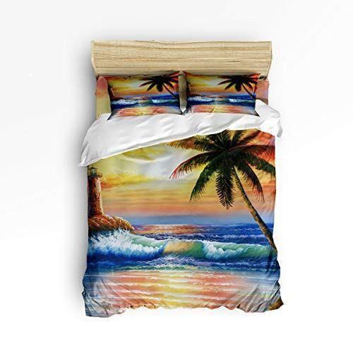 Hand Painting Coconut Tree Sunset Snecery Bedding Set