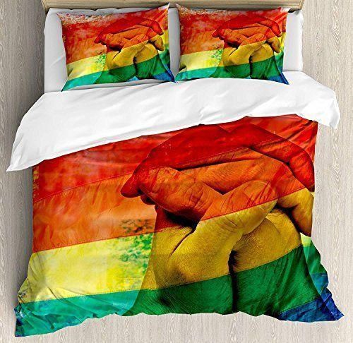 Hands Of Young Men Put Together On Lgbt Flag Bedding Set