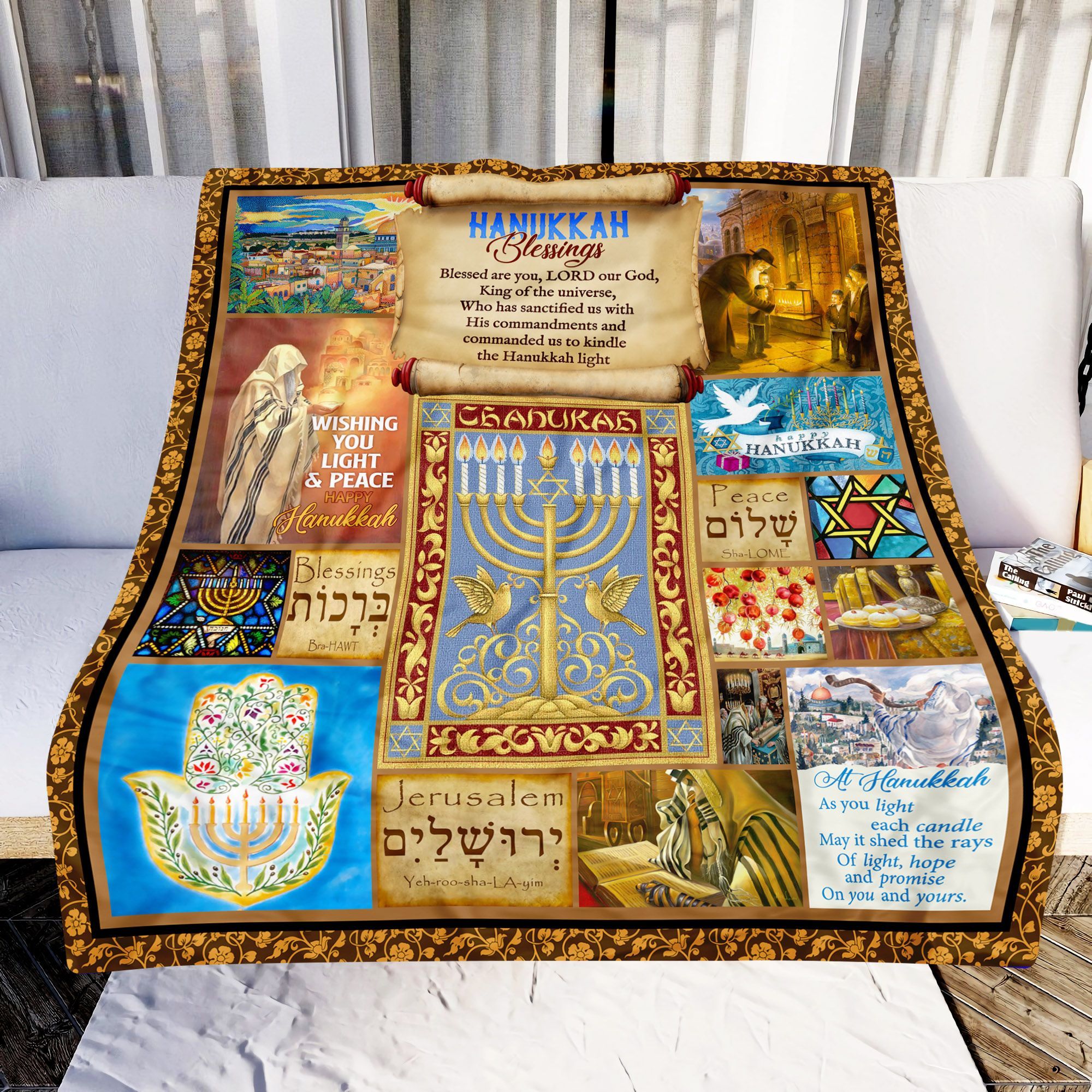 Hanukkah Blessings Sherpa Fleece Blanket