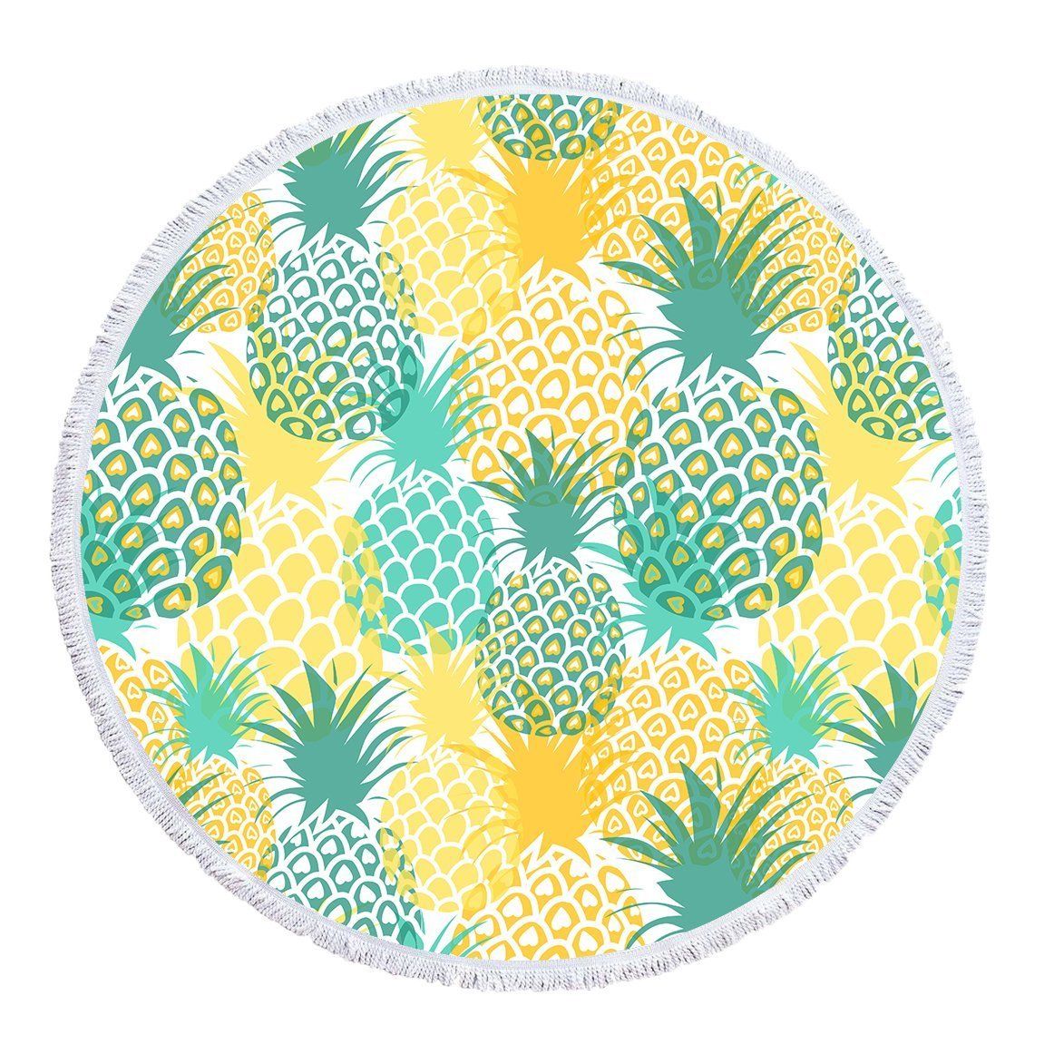 Happy Ananas Pineapple Art Printed Round Beach Towel