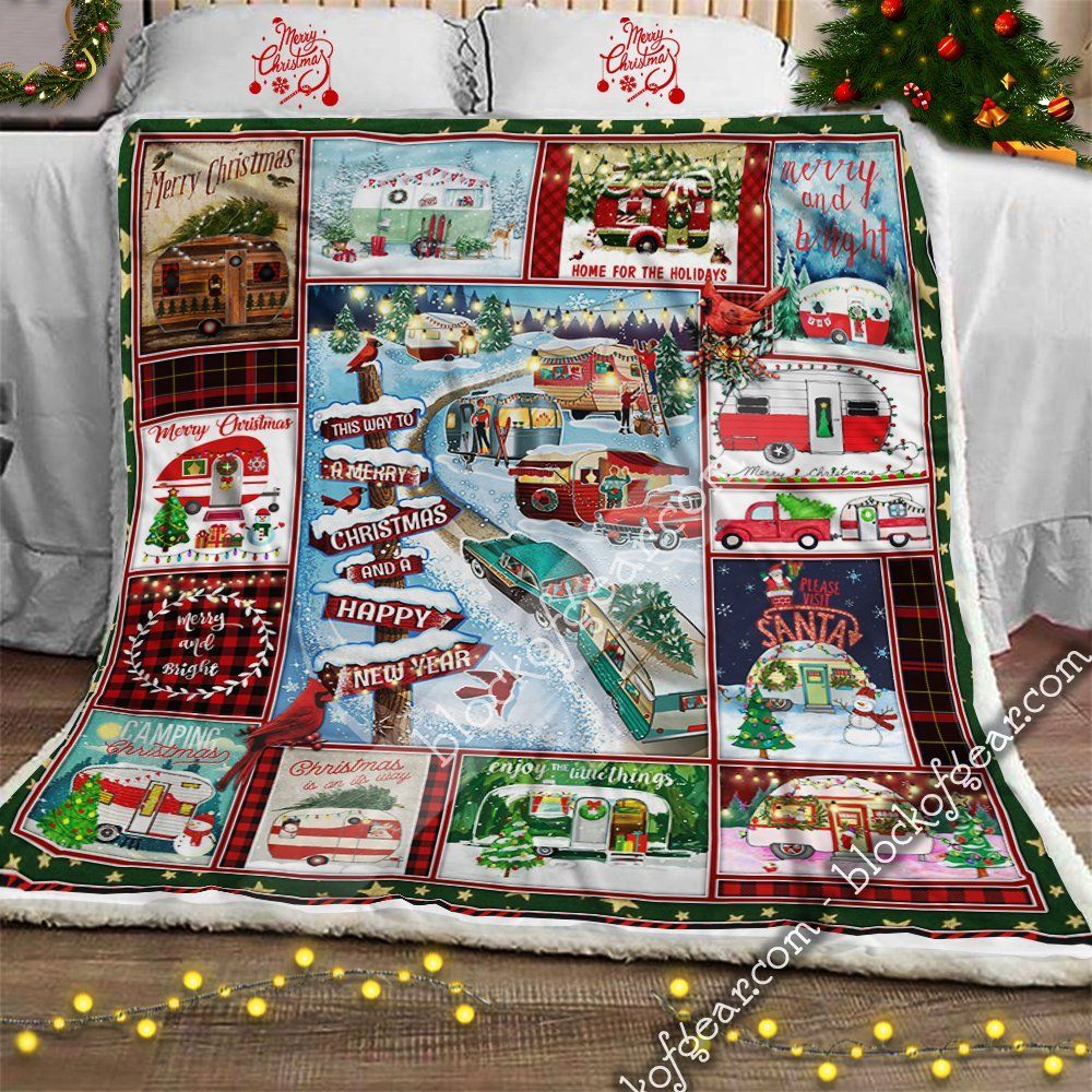 Happy Camper Christmas Sherpa Fleece Blanket