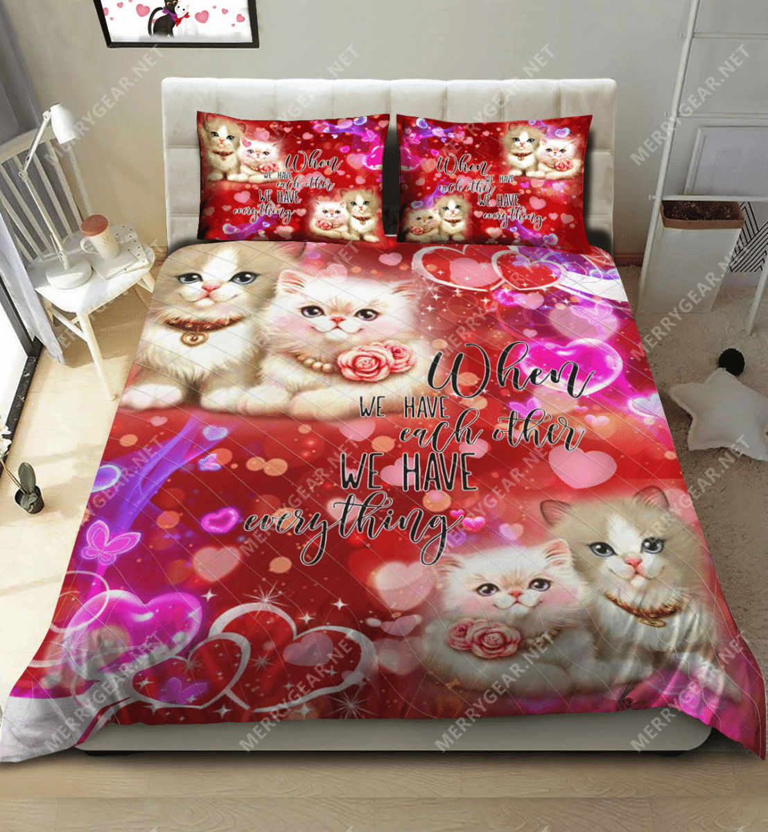 Happy Cat Couple Bedding Set