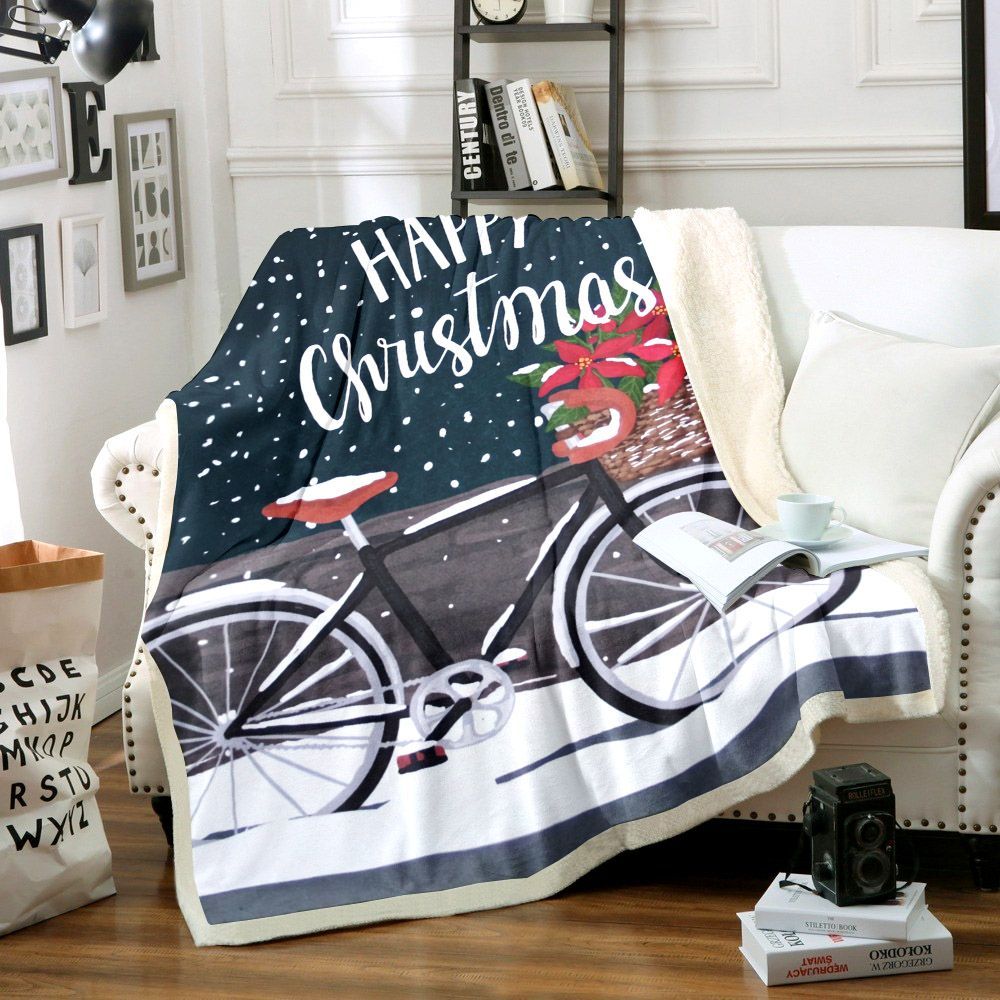 Happy Christmas Sherpa Fleece Blanket