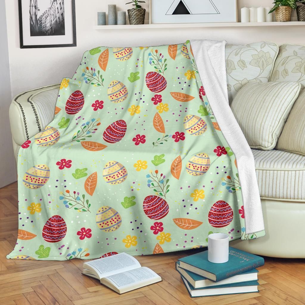 Happy Easter Colorful Eggs Pattern Printed Fleece Blanket