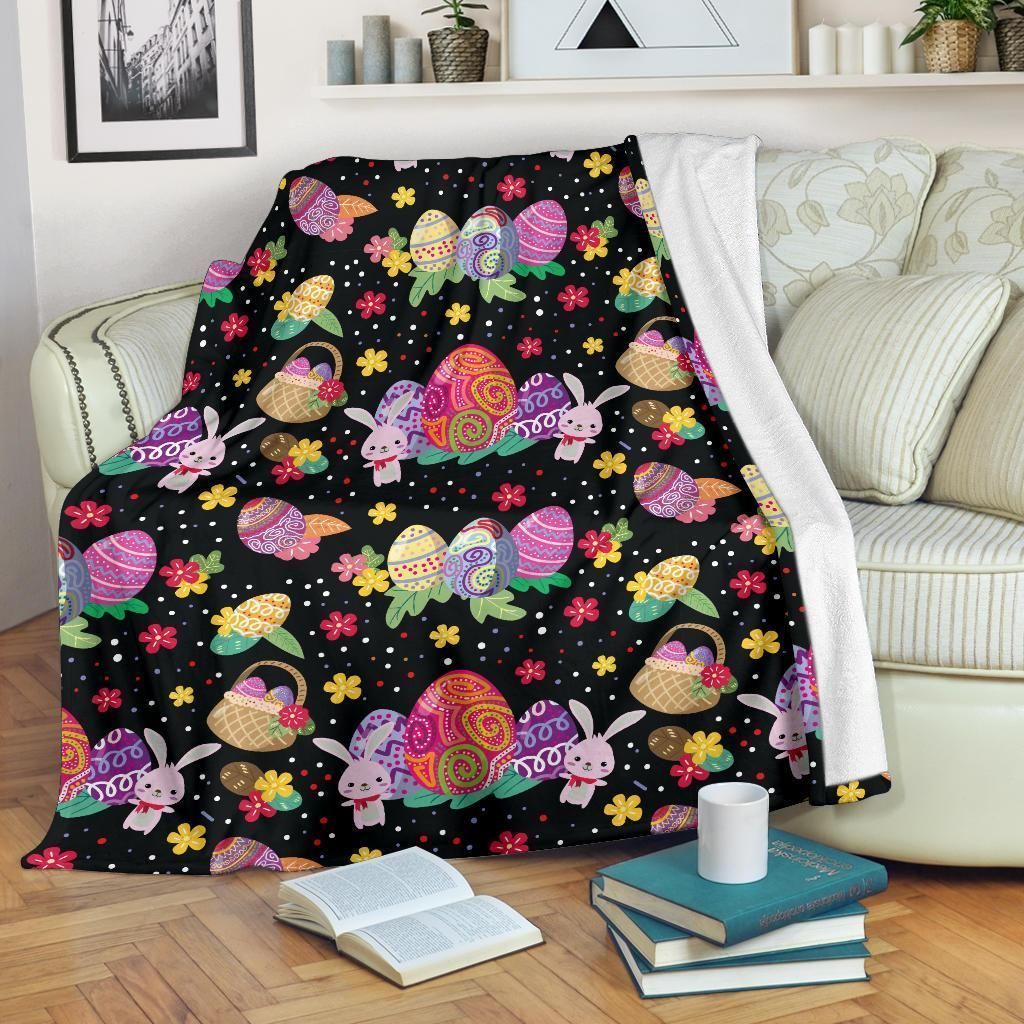 Happy Easter Eggs Pattern Print Design Black Fleece Blanket