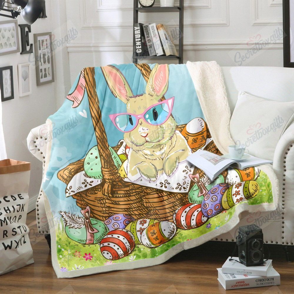 Happy Easter Rabbit Fleece Blanket