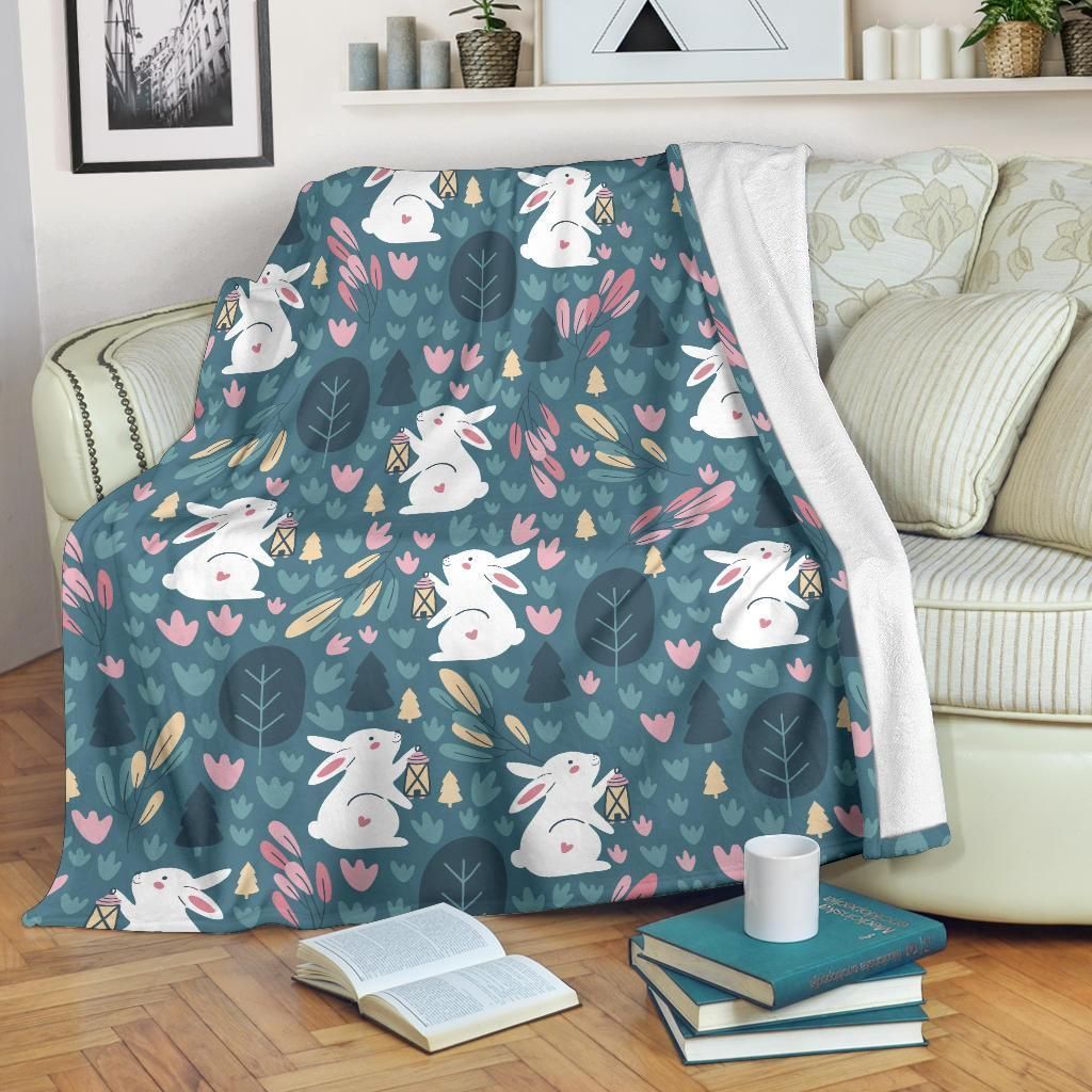 Happy Easter Rabbit Pattern Print Design Fleece Blanket