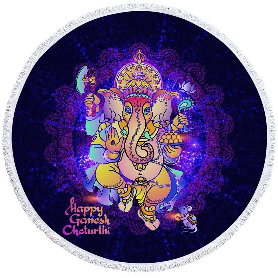 Happy Ganesh Chaturthi Printed Round Beach Towel