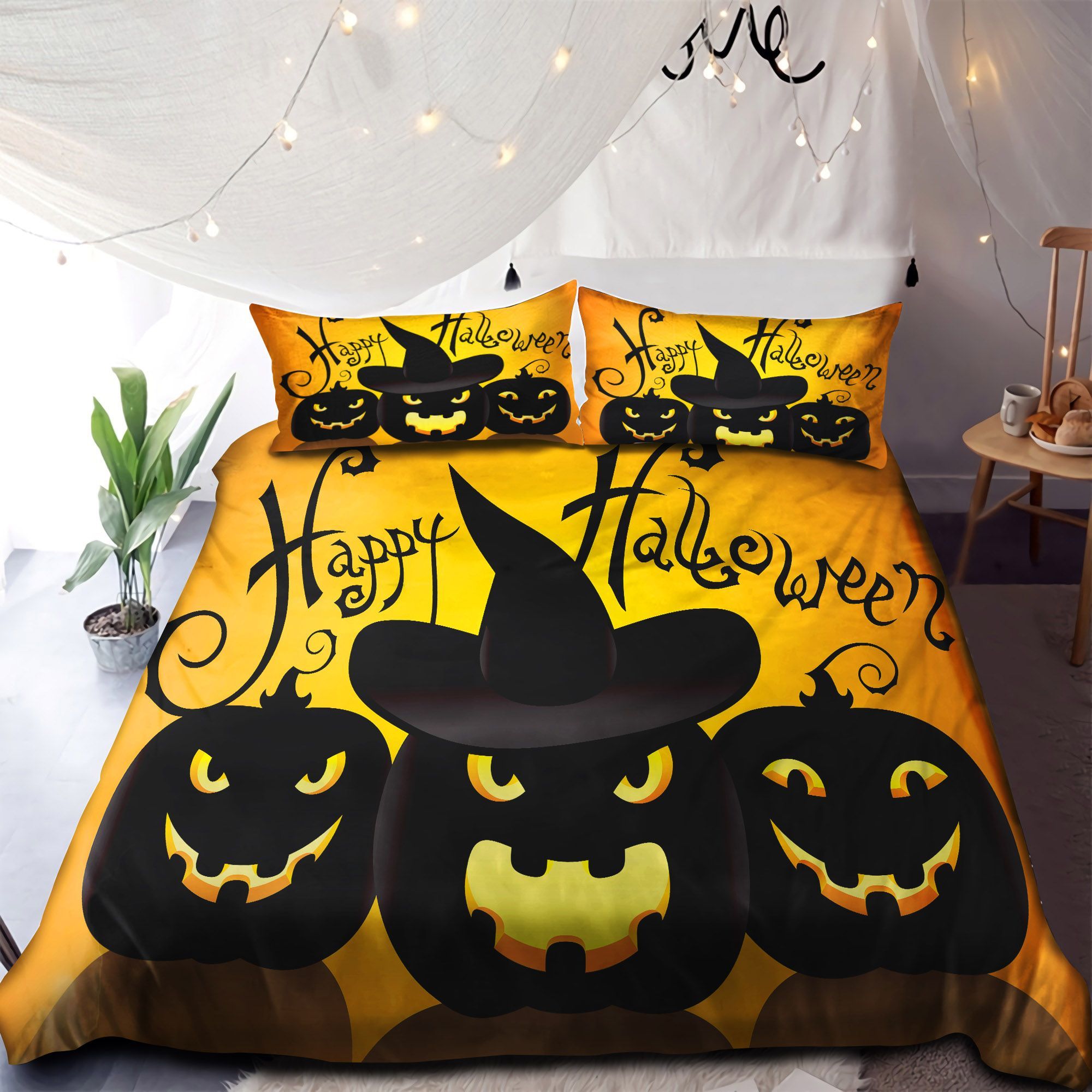 Happy Halloween With Black Pumpkin Bedding Set