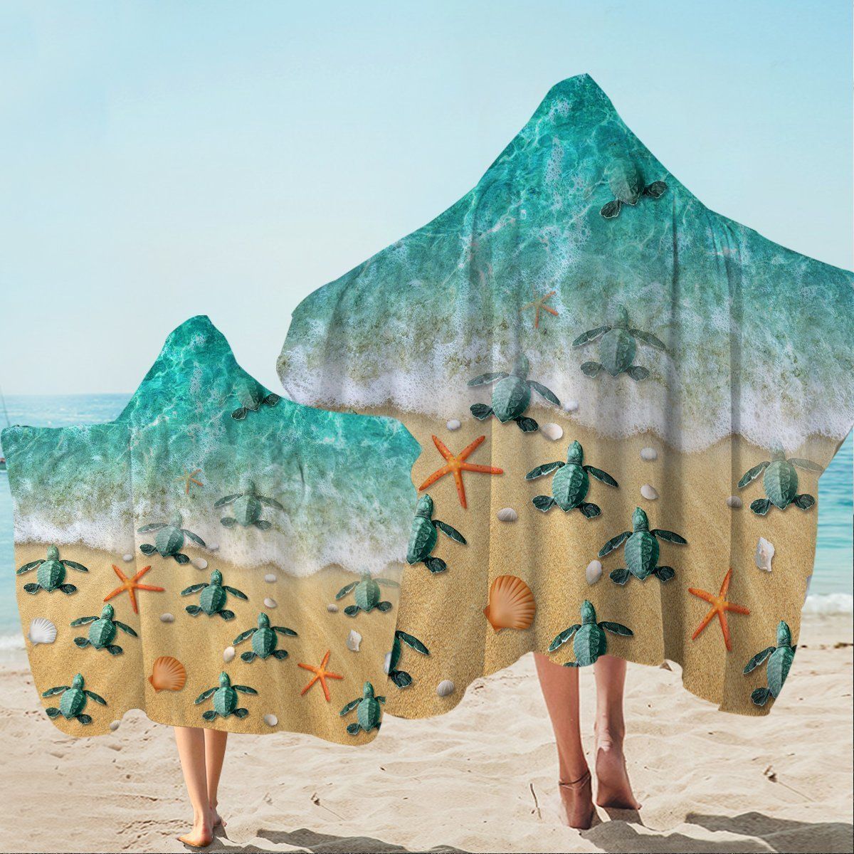 Happy Hatchlings Sea Turtle Printed Hooded Towel