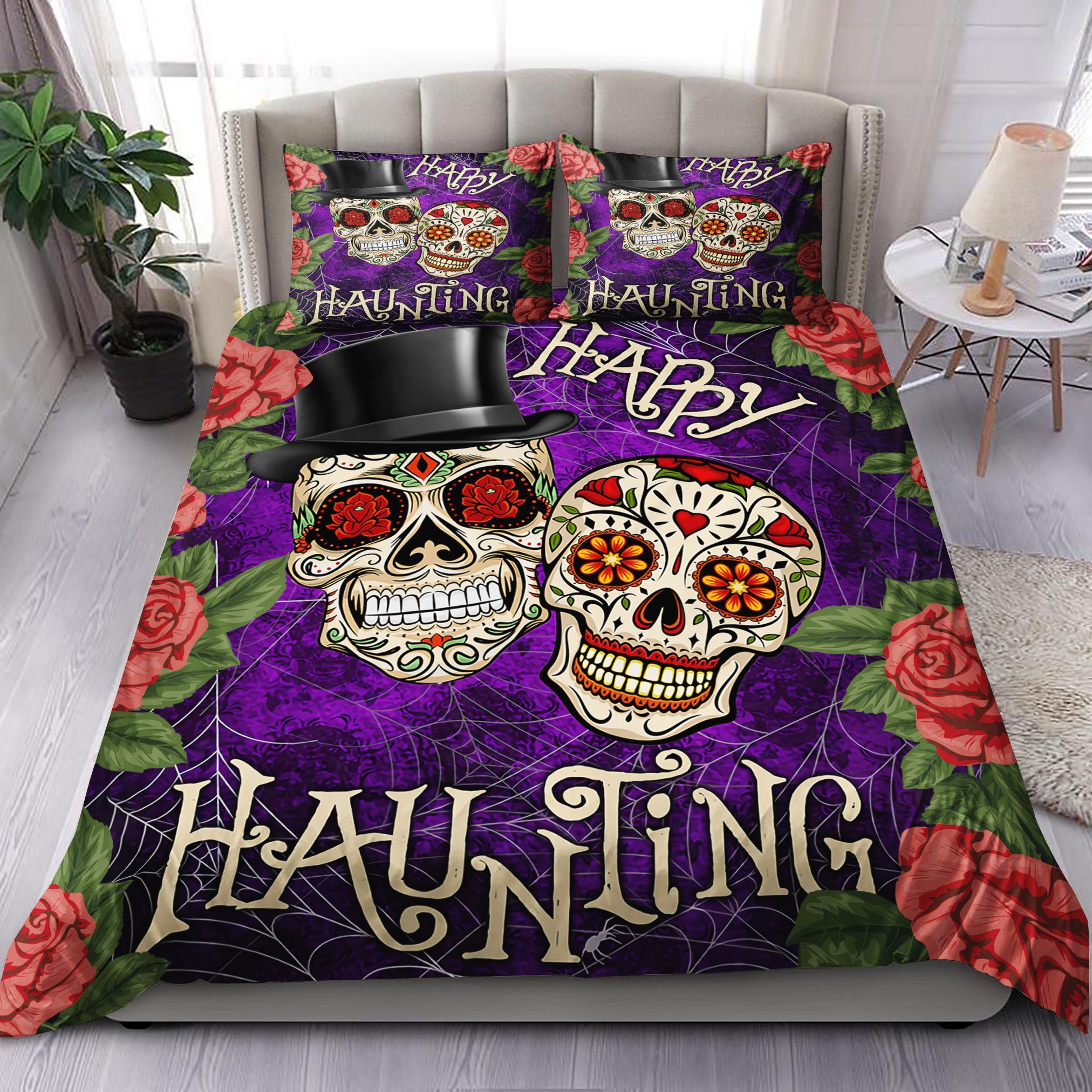 Happy Haunting Sugar Skull Halloween Bedding Set