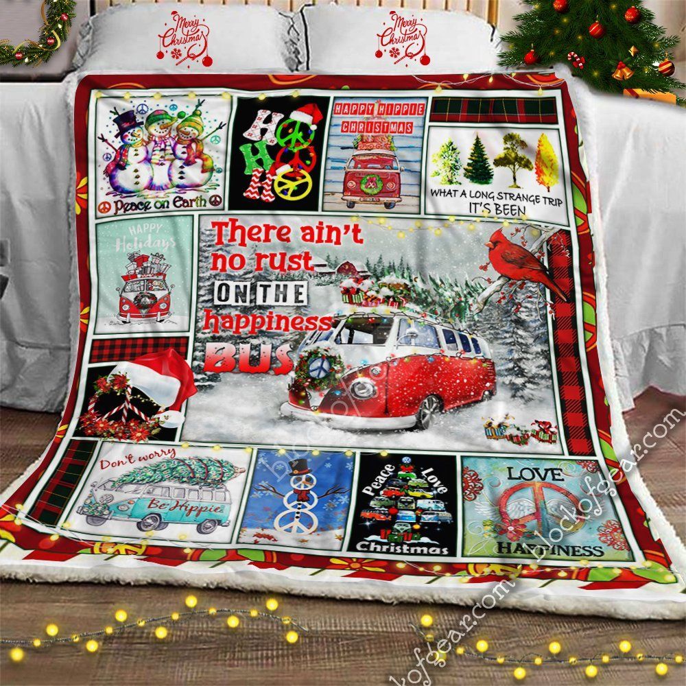Happy Hippie Bus Christmas Sherpa Fleece Blanket