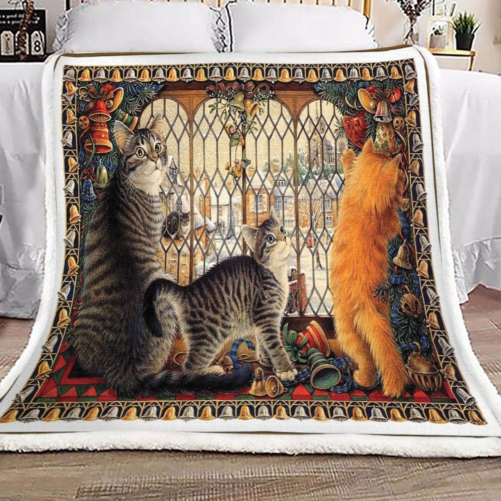 Happy Holiday Cats Sherpa Fleece Blanket