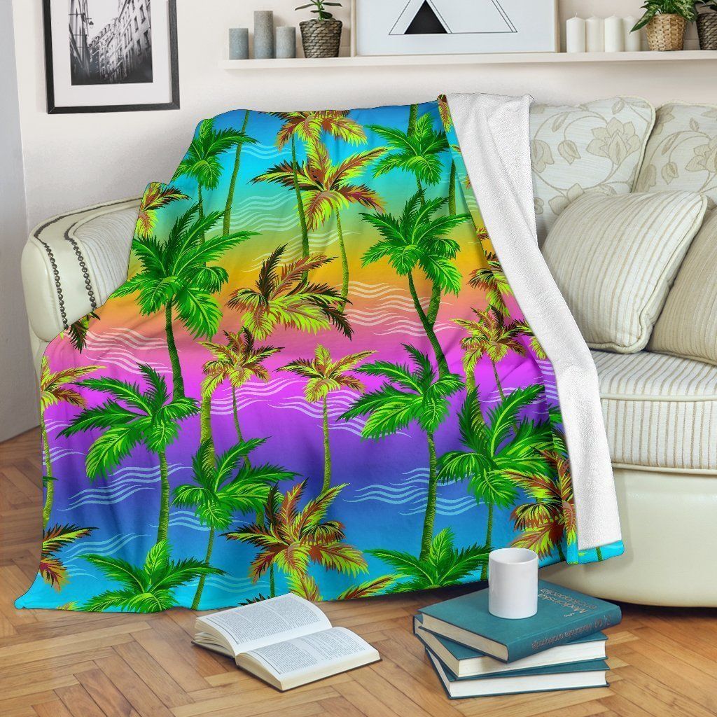 Happy Holiday Palm Tree Rainbow Pattern Fleece Blanket