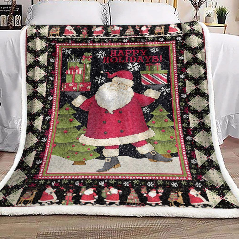 Happy Holidays Christmas Sherpa Fleece Blanket