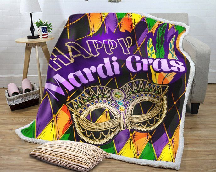 Happy Mardi Gras Mask Colorful Sherpa Fleece Blanket