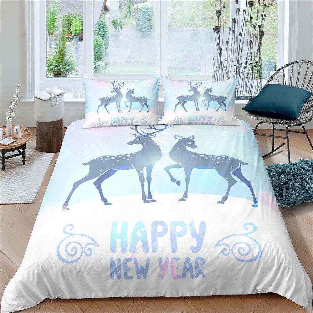Happy New Year Deers Bedding Set