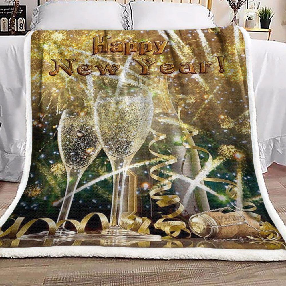 Happy New Year Sherpa Fleece Blanket