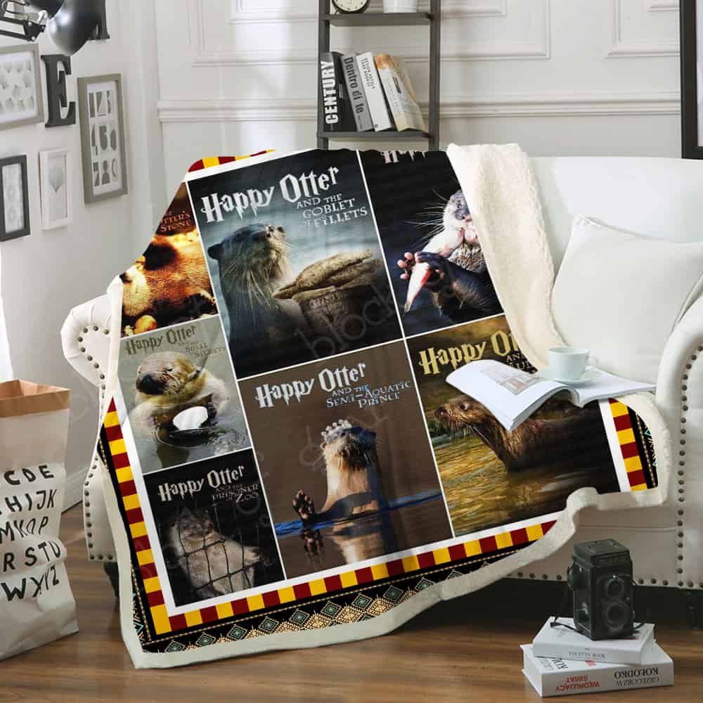 Happy Otter Sherpa Fleece Blanket