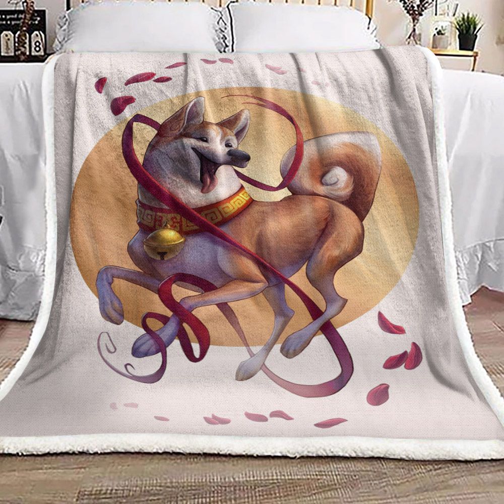 Happy Shiba Dog Sherpa Fleece Blanket