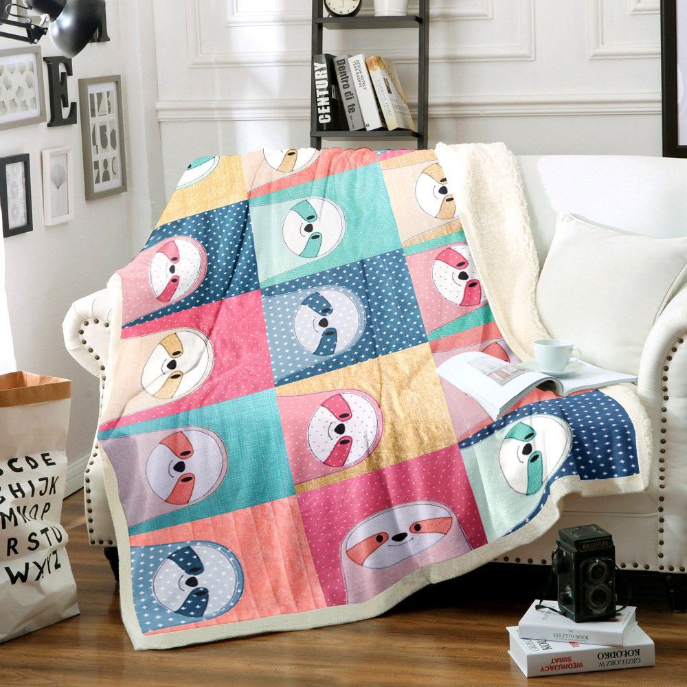 Happy Sloth Sherpa Fleece Blanket