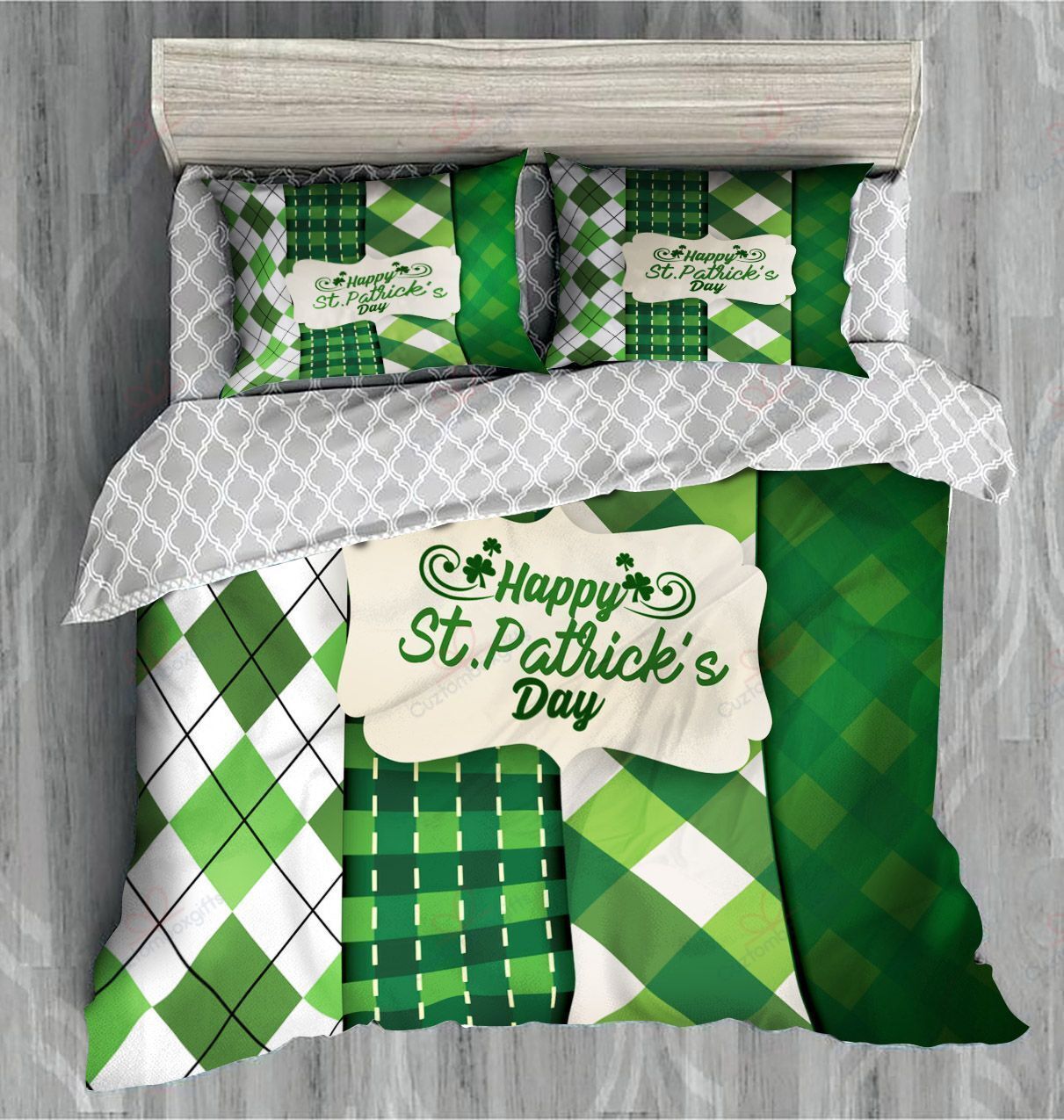 Happy St Patrick’s Day Green Plaid Bedding Set