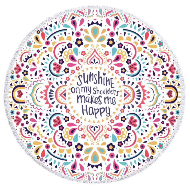 Happy Sunshine Colorful Pattern Printed Round Beach Towel