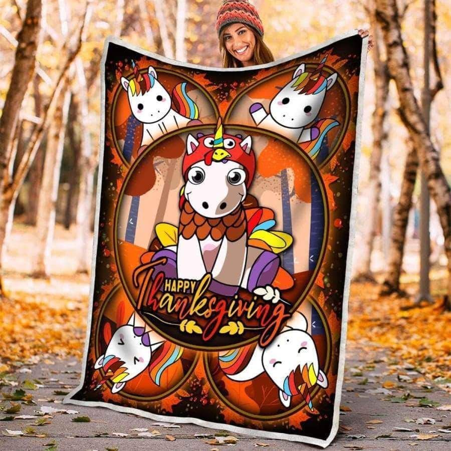Happy Thanksgiving Unicorn Premium Sherpa Fleece Blanket