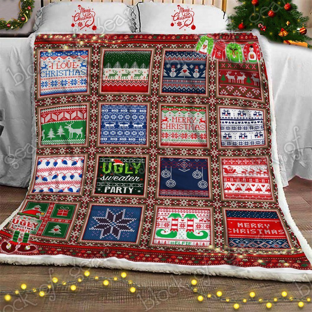 Happy Ugly Christmas Party Sherpa Fleece Blanket