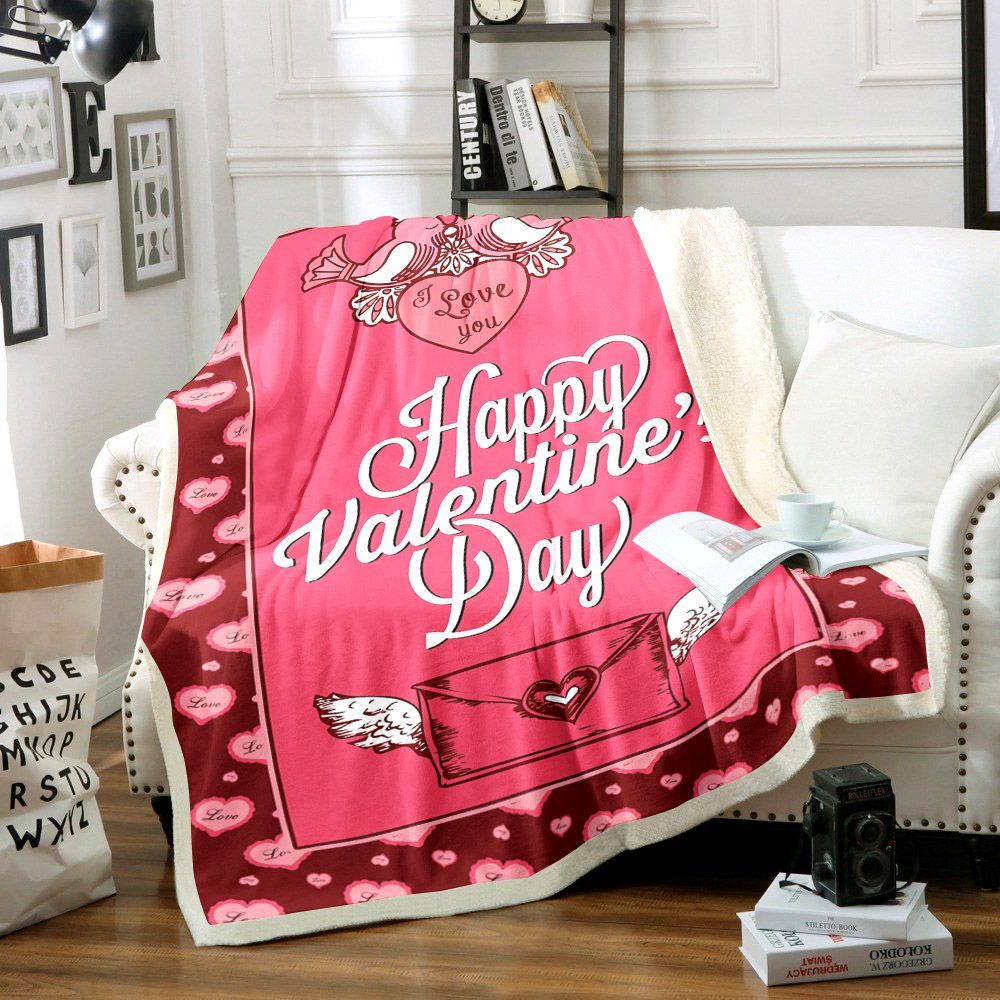 Happy Valentines Day Sherpa Fleece Blanket
