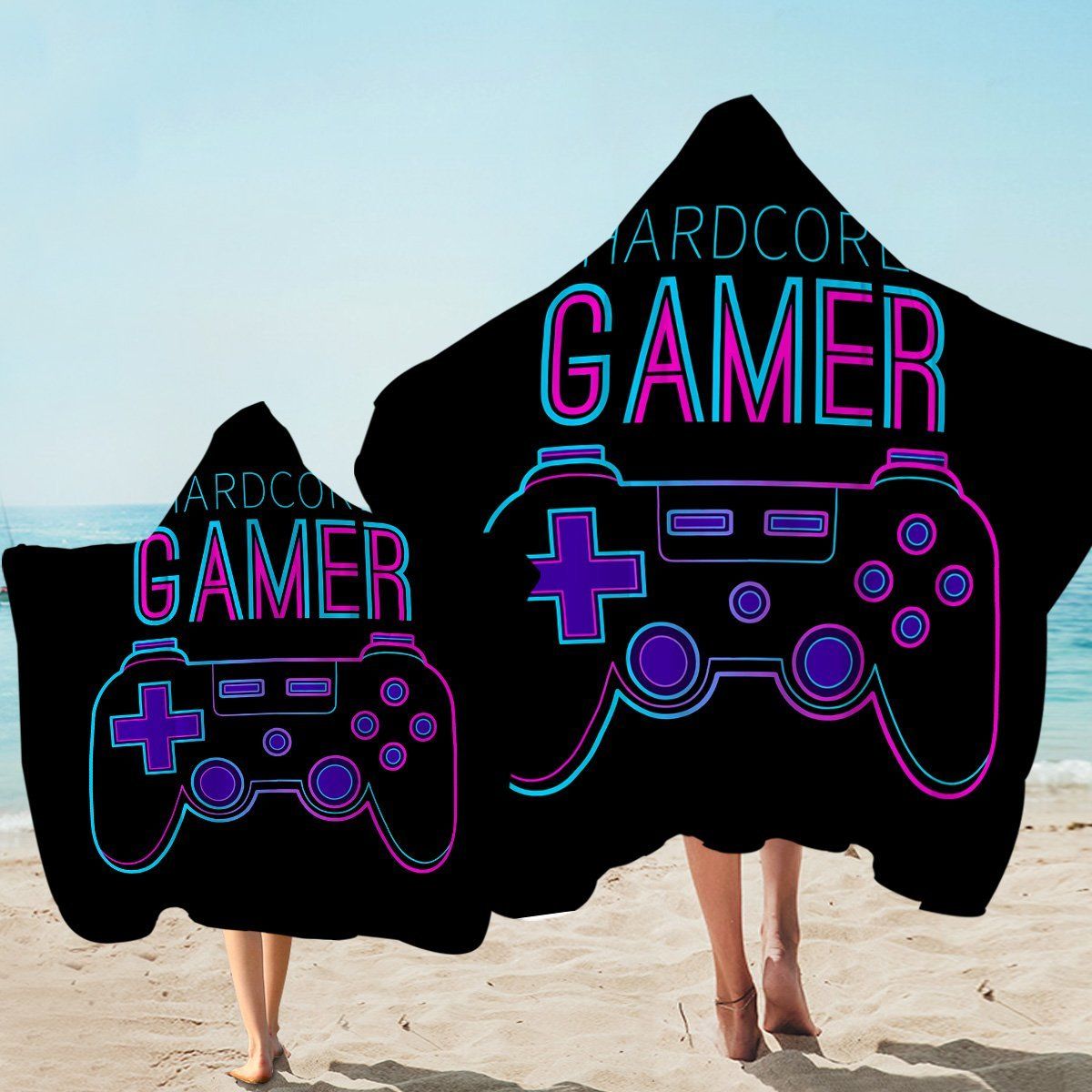 Hardcore Gamer On Black Printed Hooded Towel