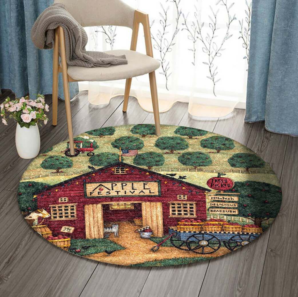Harvest Apple Farm Autumn Round Carpet