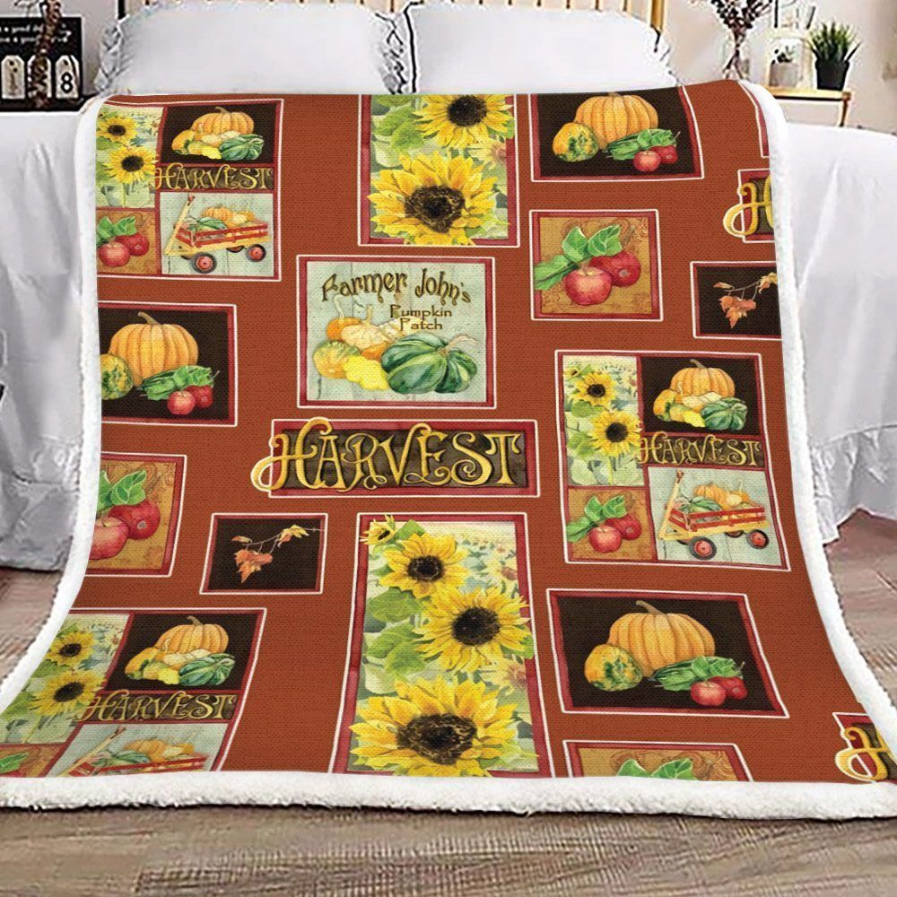 Harvest Fall Leaves Squash And Sunflowers With Paisleys Sherpa Fleece