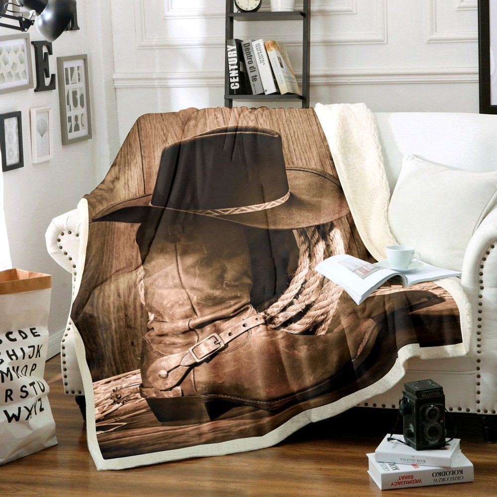 Hat And Cowboy Boots Sherpa Fleece Blanket