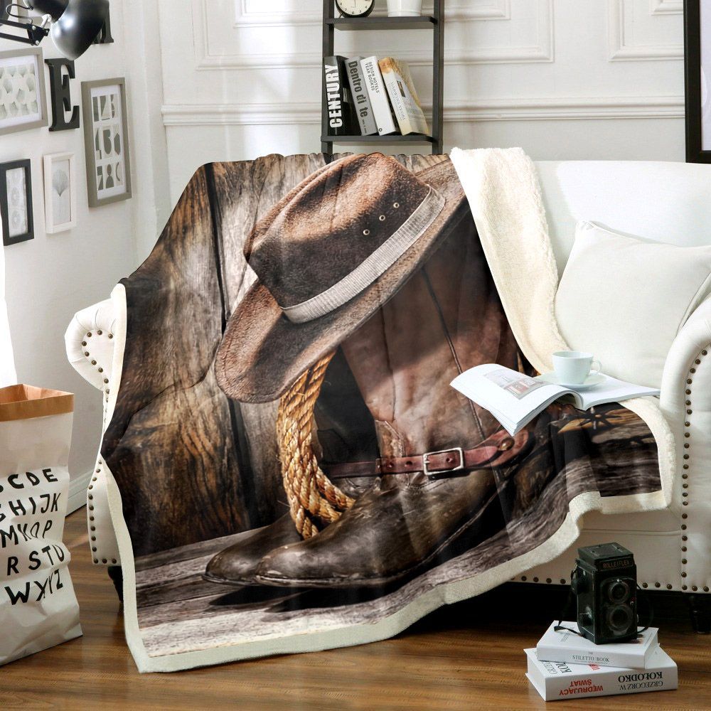 Hat And Cowboy Boots Sherpa Fleece Blanket
