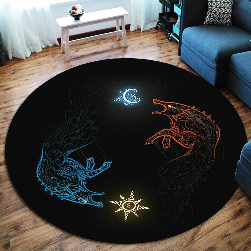 Hati And Skoll Round Carpet