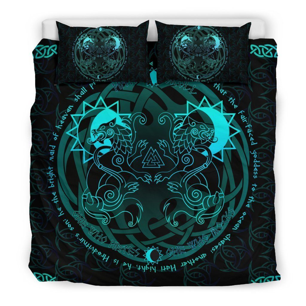 Hati And Skoll Viking Blue And Black Bedding Set