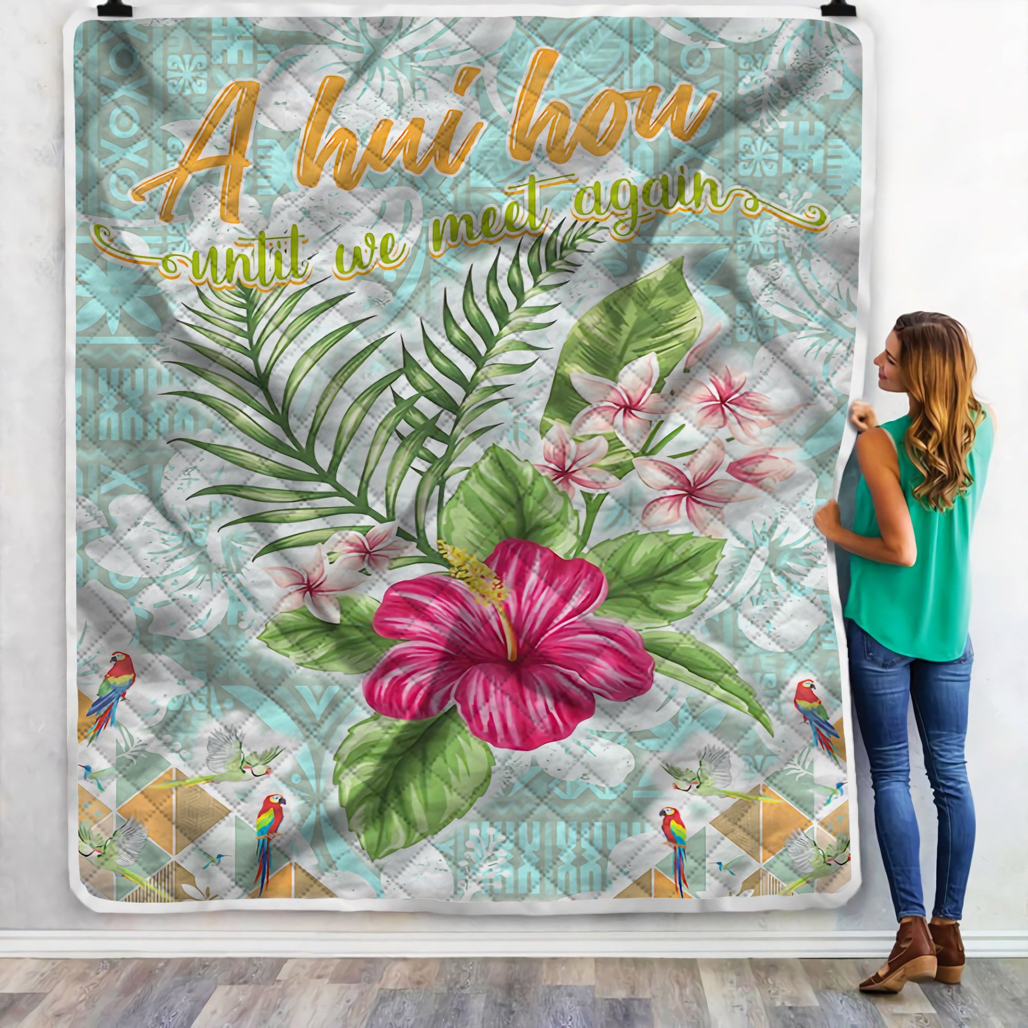 Hawaii A Hui Hou Hibiscus Tropical Parrots Sherpa Fleece Blanket